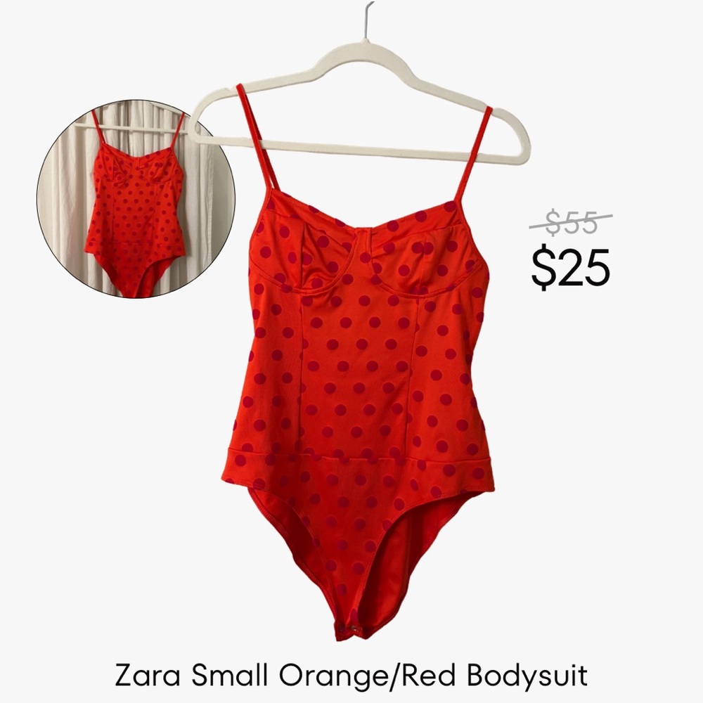 Zara Vibrant Red Bodysuit with Polka Dots